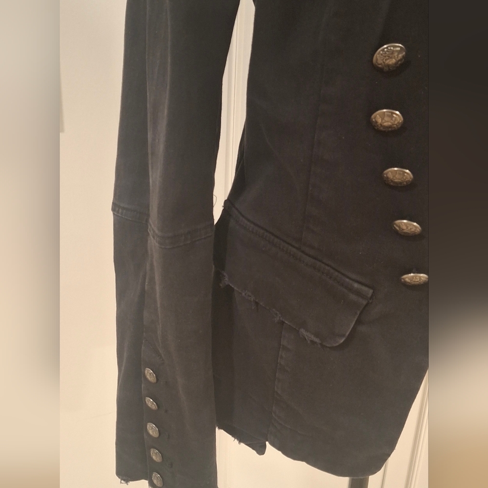 Free People Double-Breasted Black Women's Military-Style Blazer